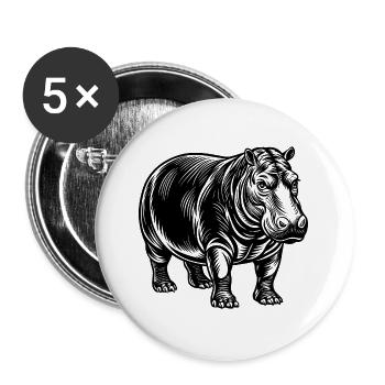 Nilpferd - Buttons groß 56 mm (5er Pack) - Weiß - Vorne