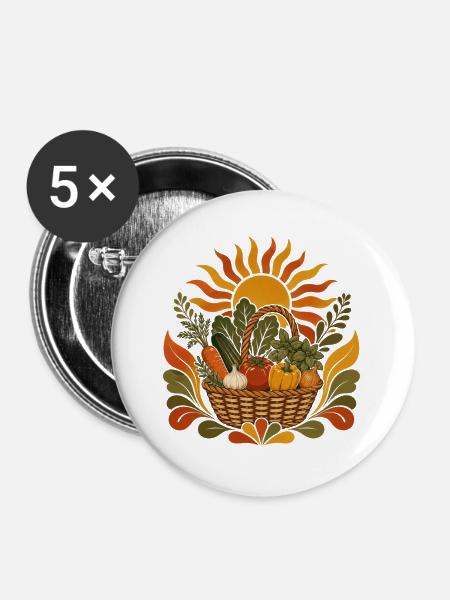 Sommerernte Korb - Buttons groß 56 mm (5er Pack) - Weiß
