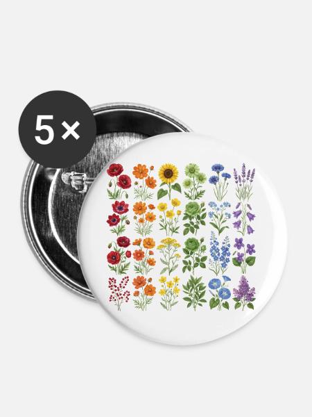 LGBTQ-Pride-Monat – Regenbogenblumen - Buttons groß 56 mm (5er Pack) - Weiß