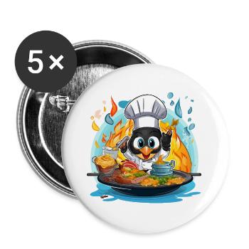Pinguin Chef im Flammenofen - Buttons large 2.2''/56 mm (5-pack) - white - Front