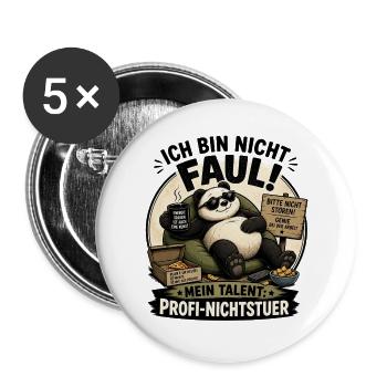 Fauler Panda Profi Nichtstuer - Buttons groß 56 mm (5er Pack) - Weiß - Vorne