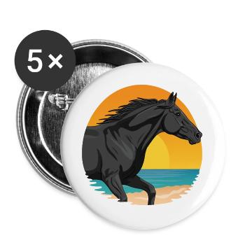 Un cheval Abaga au galop devant un soleil couchant - Lot de 5 grands badges (56 mm) - blanc - Devant