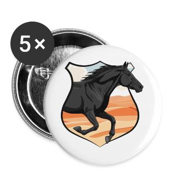 Ein galoppierendes Abaga-Pferd, ein Wappen und eine Wüste - Buttons groß 56 mm (5er Pack) - Weiß - Vorne