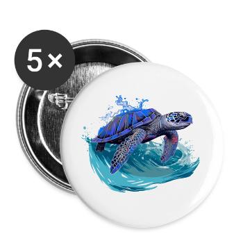 Sea turtle surfing on wave - Buttons large 2.2''/56 mm (5-pack) - white - Front