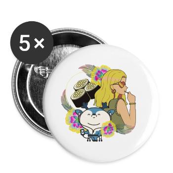 Manga Girl, Sushi and Deer with Walker - Buttons large 2.2''/56 mm (5-pack) - white - Front
