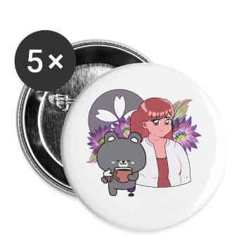 Café douillet et ours mignon avec une jambe prothétique - Lot de 5 grands badges (56 mm) - blanc - Devant