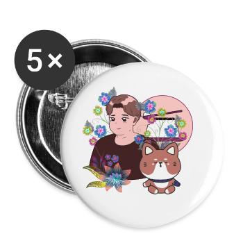Asian Food Time & Cute Dog with Prosthetic Arm - Buttons large 2.2''/56 mm (5-pack) - white - Front