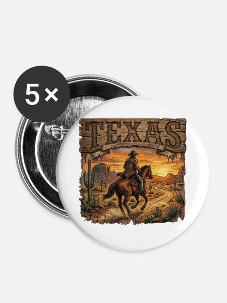 Texan Sunset Rider - Buttons groß 56 mm (5er Pack) - Weiß