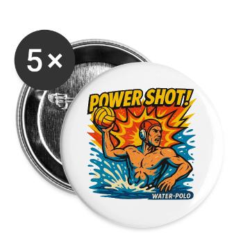 Retro-Wasserball-Power-Shot - Buttons groß 56 mm (5er Pack) - Weiß - Vorne