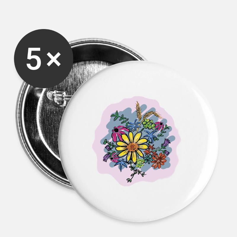 Buntes Blumenbouquet Illustration - Buttons groß 56 mm (5er Pack) - Weiß