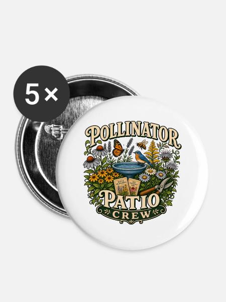 Pollinator Patio Crew Wildblumen Garten - Buttons groß 56 mm (5er Pack) - Weiß