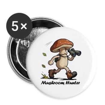 Mushroom with binoculars, mushroom hunter - Buttons large 2.2''/56 mm (5-pack) - white - Front