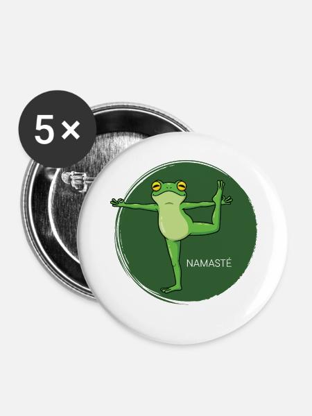 Frosch Namaste Yoga - Buttons groß 56 mm (5er Pack) - Weiß