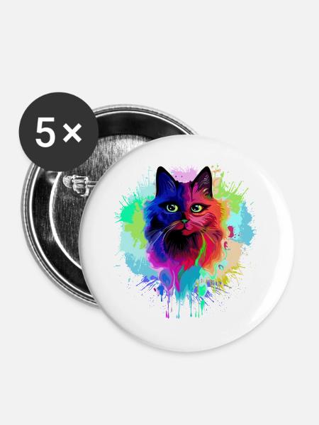 Katzen-Psychedelische Trip-Farbflecken - Buttons groß 56 mm (5er Pack) - Weiß
