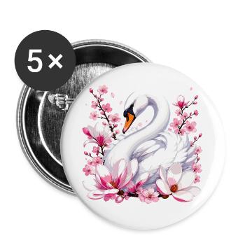 White Swan with Cherry Blossoms - Buttons large 2.2''/56 mm (5-pack) - white - Front