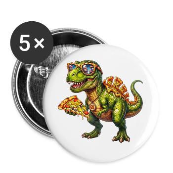 Cool Pizza T Rex Funny Dinosaur Food Lover Design - Buttons large 2.2''/56 mm (5-pack) - white - Front