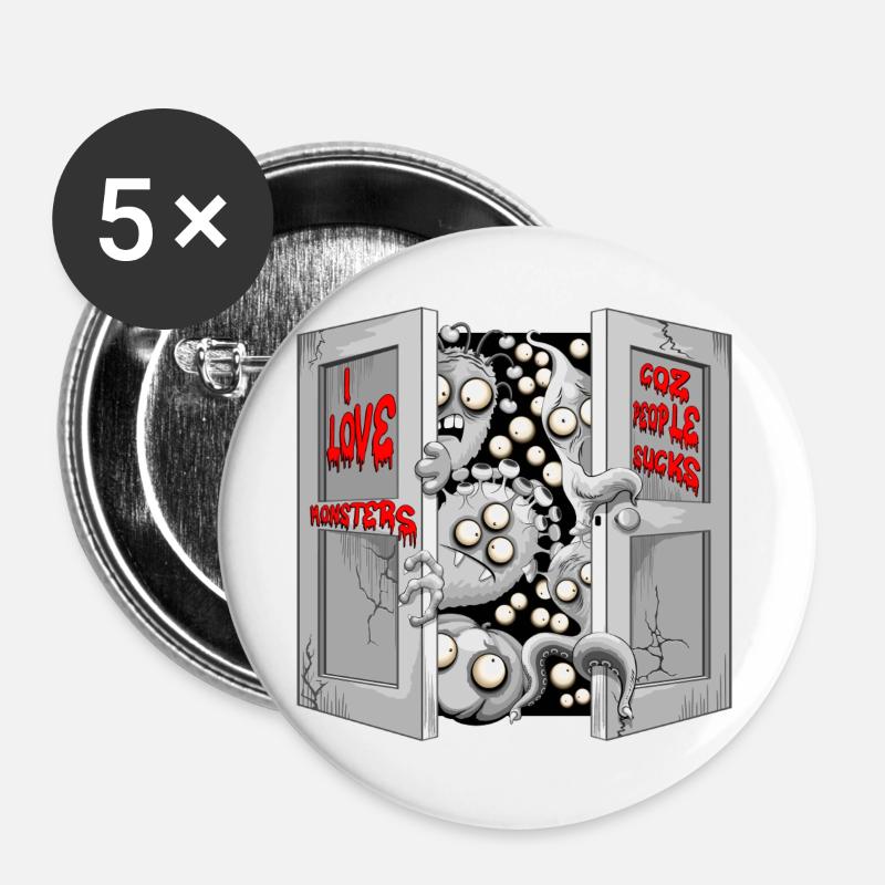 Ich liebe Monster, weil Menschen sind - Buttons groß 56 mm (5er Pack) - Weiß