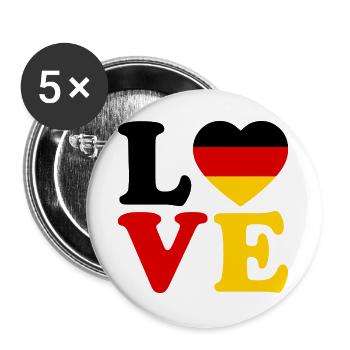 Maillot de fan de football de l’Allemagne Love Heart - Lot de 5 grands badges (56 mm) - blanc - Devant