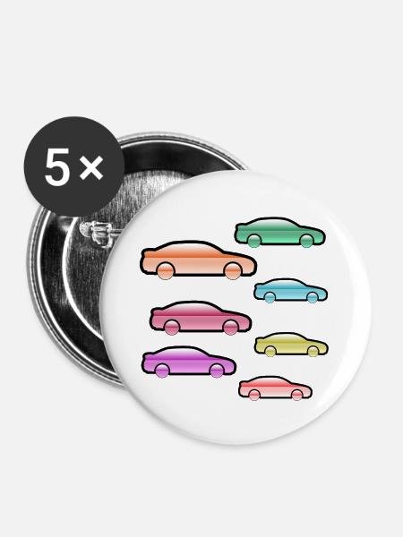 Autos - Buttons groß 56 mm (5er Pack) - Weiß