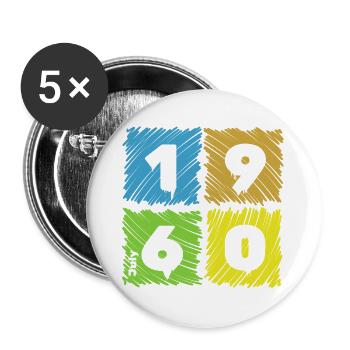 66. Geburtstag Farbige Patches since 07/1960 - Buttons groß 56 mm (5er Pack) - Weiß - Vorne