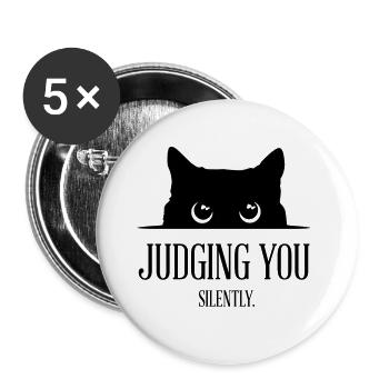 Le chat noir te jugeant silencieusement - Lot de 5 grands badges (56 mm) - blanc - Devant
