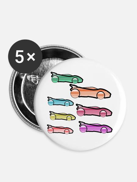 Autos - Buttons groß 56 mm (5er Pack) - Weiß