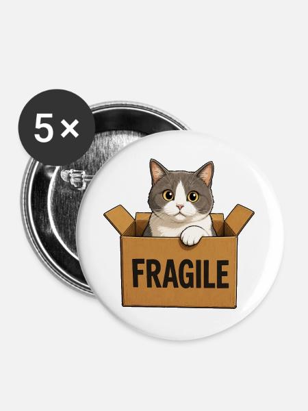 Katze im Karton - Buttons groß 56 mm (5er Pack) - Weiß