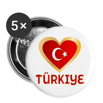 Türkisches Herz - Türkiye - Buttons groß 56 mm (5er Pack) - Weiß - Vorne