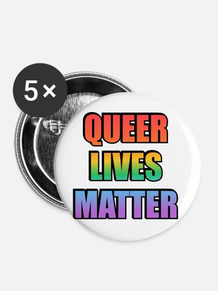 Queer Lives Matter Regenbogen - Buttons groß 56 mm (5er Pack) - Weiß