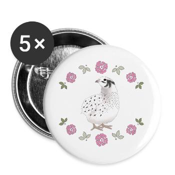 Vintage Wachtel Design mit Rosen - Buttons groß 56 mm (5er Pack) - Weiß - Vorne