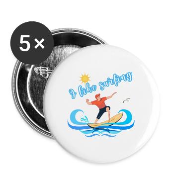 J’aime le surf – Design de plage d’été - Lot de 5 grands badges (56 mm) - blanc - Devant