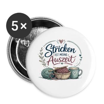 Stricken ist meine Auszeit - Buttons groß 56 mm (5er Pack) - Weiß - Vorne