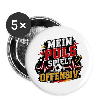 Mein Puls spielt offensiv Fussball Länderspiel - Buttons groß 56 mm (5er Pack) - Weiß - Vorne