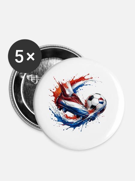 Fußball - Niederlande - Buttons groß 56 mm (5er Pack) - Weiß
