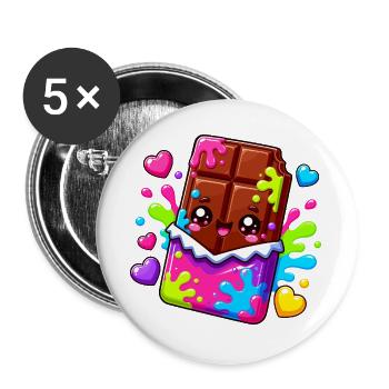 Kawaii Chocolate Block with Paint Splashes - Buttons large 2.2''/56 mm (5-pack) - white - Front