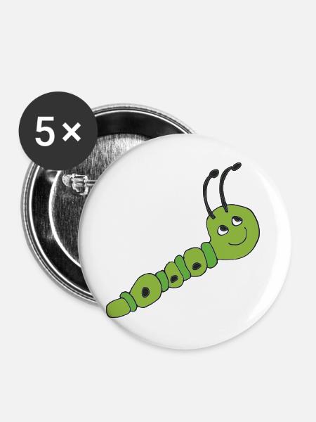 raupe - Buttons groß 56 mm (5er Pack) - Weiß