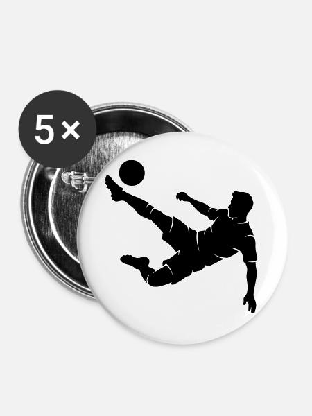 Fussballer Fallrückzieher Silhouette - Buttons groß 56 mm (5er Pack) - Weiß