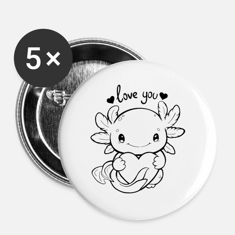 Axolotl - love you - Buttons groß 56 mm (5er Pack) - Weiß