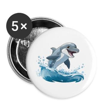 Hai Sprung über Wellen - Buttons groß 56 mm (5er Pack) - Weiß - Vorne