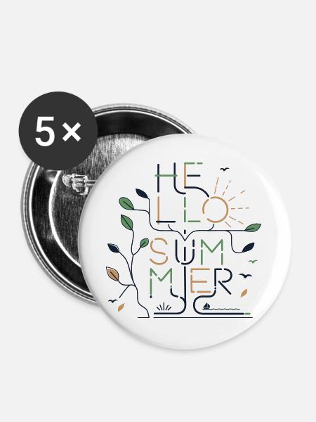 HELLO SUMMER VIBES – Minimale Monoline - Buttons groß 56 mm (5er Pack) - Weiß