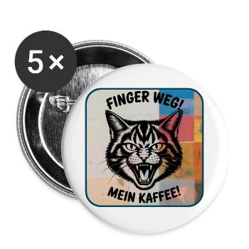 Finger weg! Mein Kaffee Katzendesign - Buttons groß 56 mm (5er Pack) - Weiß - Vorne