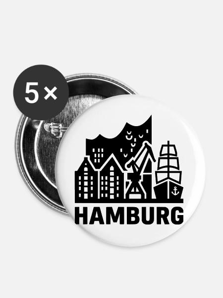 Hamburg Hansestadt Speicherstadt Hafen - Buttons groß 56 mm (5er Pack) - Weiß