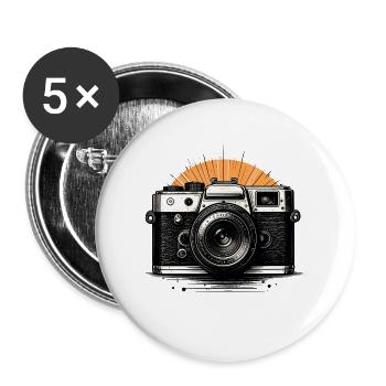 Caméra rétro Sunburst - Lot de 5 grands badges (56 mm) - blanc - Devant
