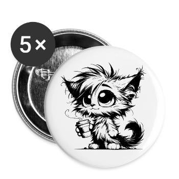 Grands yeux, petite tasse, personnalité énorme - Lot de 5 grands badges (56 mm) - blanc - Devant