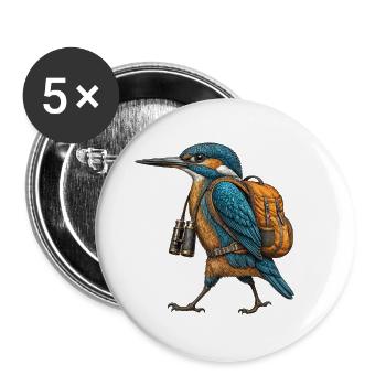 Kingfisher Explorer –  Gravure d’un martin-pêcheur - Lot de 5 grands badges (56 mm) - blanc - Devant