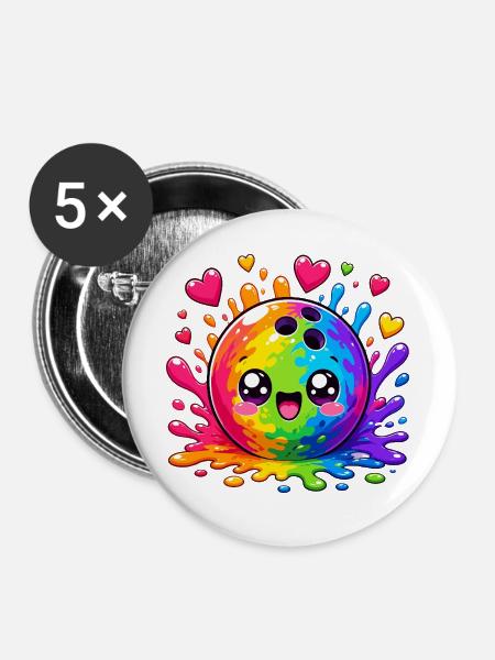 Kunterbunte Farbsplash Bowlingkugel - Buttons groß 56 mm (5er Pack) - Weiß