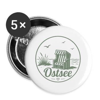 Ostsee Strandkorb Meer Küsten liebe - Buttons groß 56 mm (5er Pack) - Weiß - Vorne