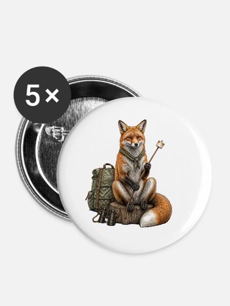 Fuchs-Camper-Entdecker wandern - Buttons groß 56 mm (5er Pack) - Weiß