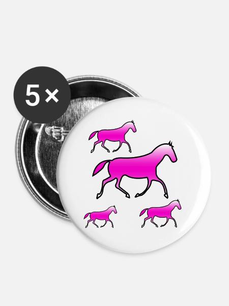 Pferde - Buttons groß 56 mm (5er Pack) - Weiß