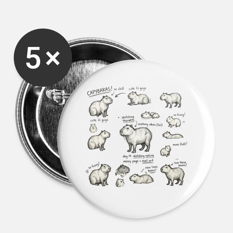 Capybara Sketch Parade - Buttons large 2.2''/56 mm (5-pack) - white